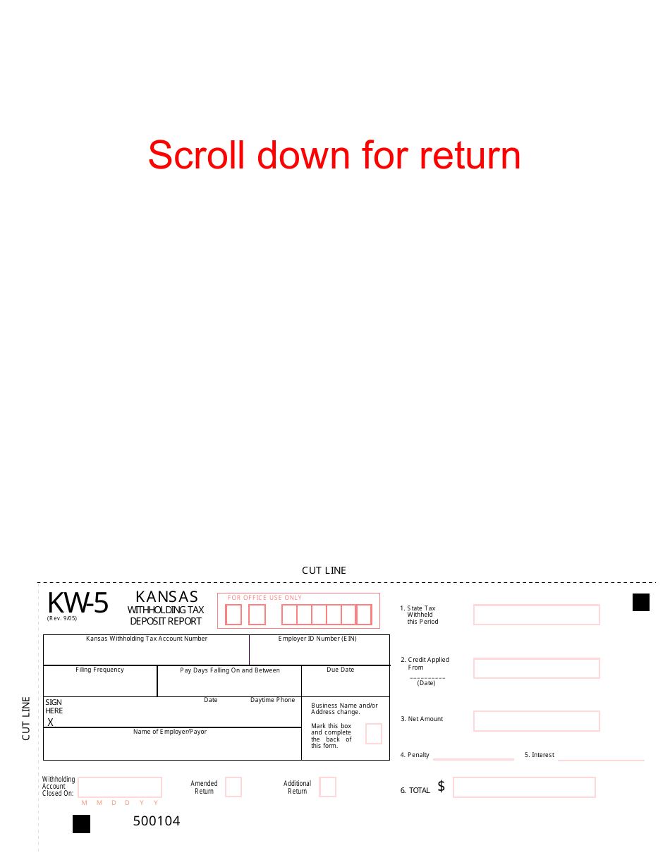 Form KW-5 Kansas Withholding Tax Deposit Report - Kansas, Page 1