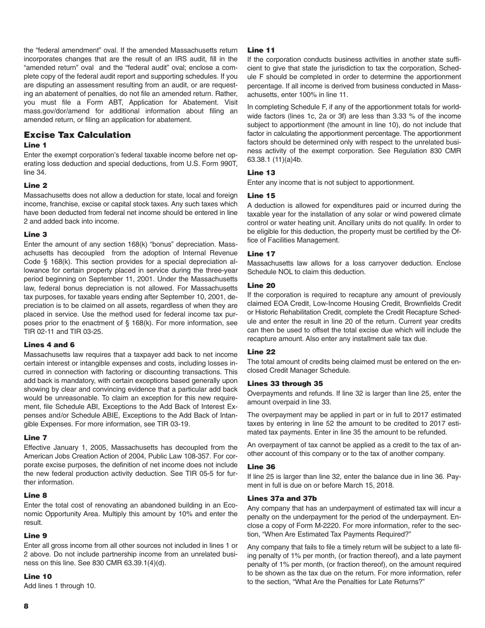 Instructions for Form M-990T Unrelated Business Income Tax Return - Massachusetts, Page 8