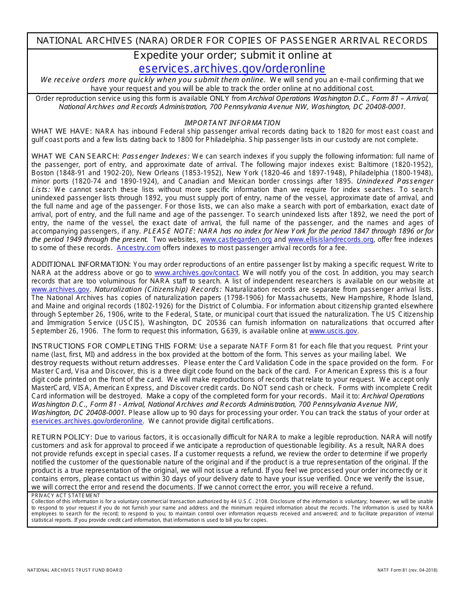 NA Form 81 Fill Out, Sign Online and Download Printable PDF