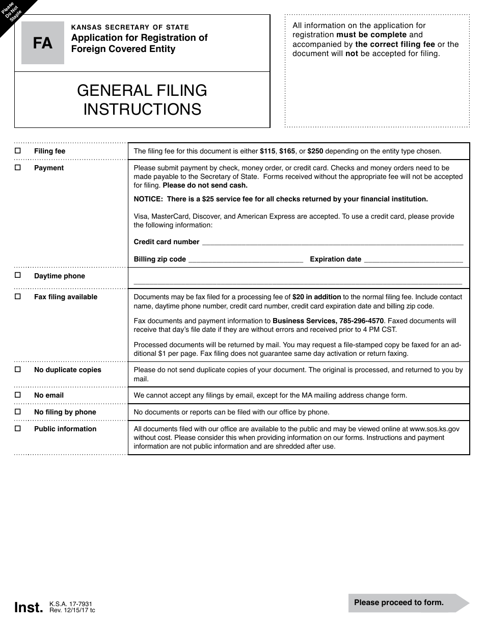 Form 17-7931 Application for Registration of FA Foreign Covered Entity - Kansas, Page 1