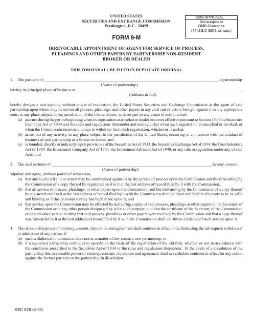 SEC Form 878 (9-M)  Printable Pdf