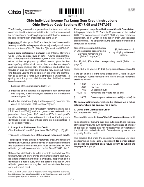 Form LS WKS Ohio Lump Sum Retirement/Distribution Credit Worksheet - Ohio