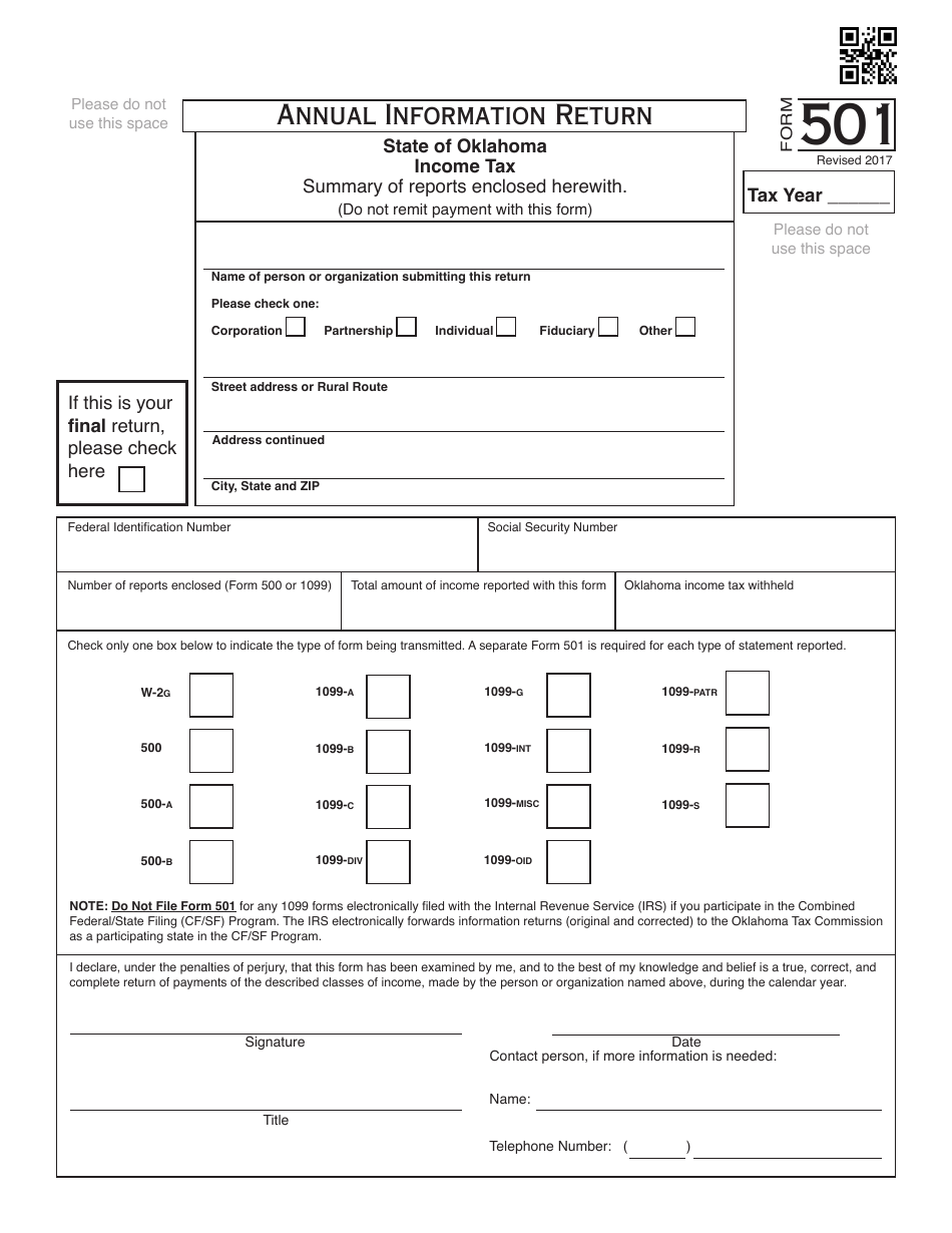 OTC Form 501 Annual Information Return - Oklahoma, Page 1