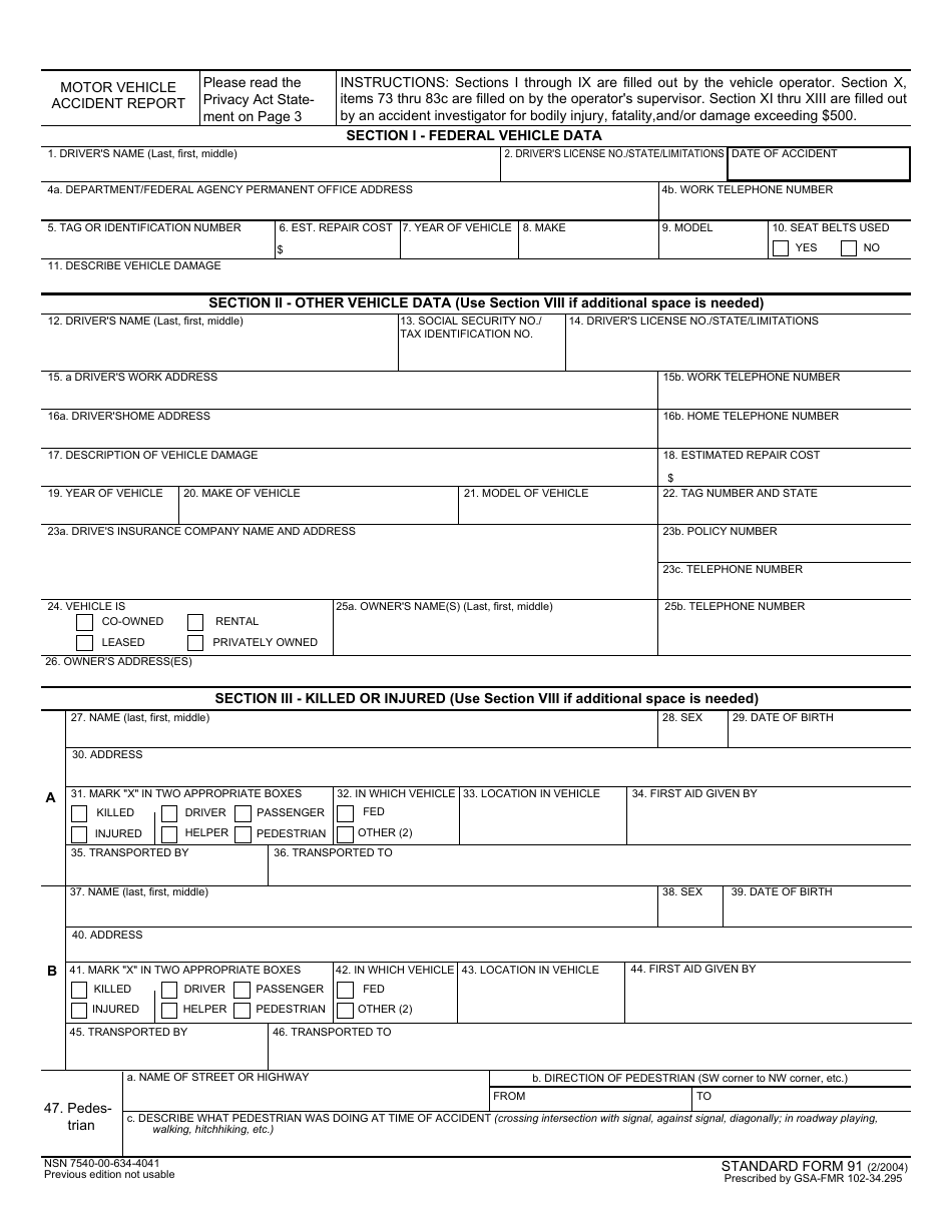 Form SF-91 - Fill Out, Sign Online and Download Fillable PDF ...