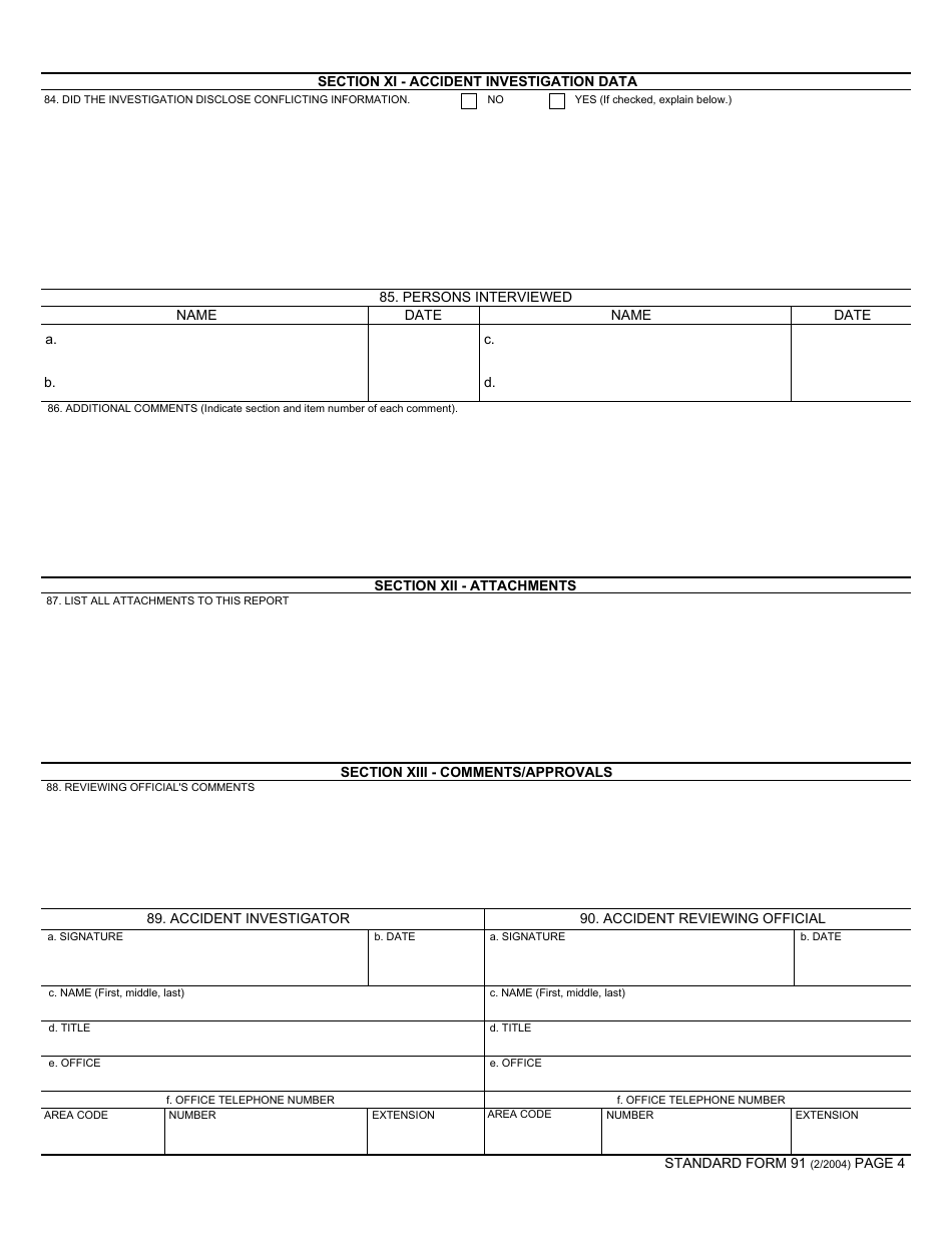 Form SF-91 - Fill Out, Sign Online and Download Fillable PDF ...