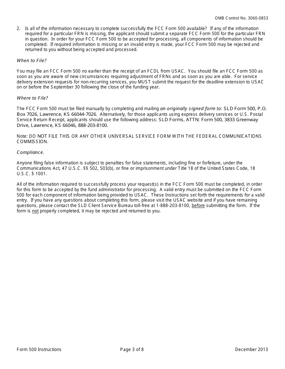 Instructions for FCC Form 500 Universal Service for Schools and Libraries Funding Commitment Adjustment Request Form, Page 3