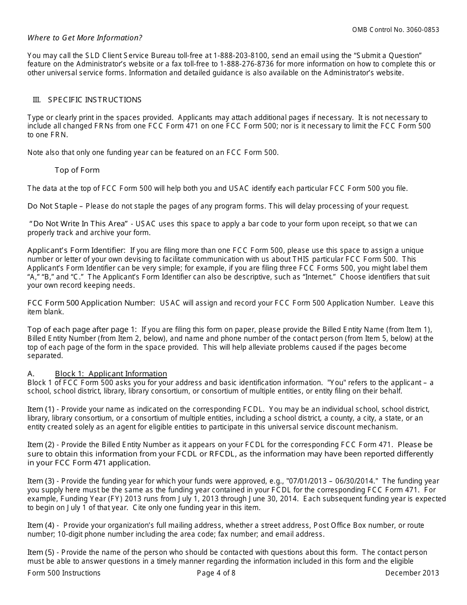 Instructions for FCC Form 500 Universal Service for Schools and Libraries Funding Commitment Adjustment Request Form, Page 4