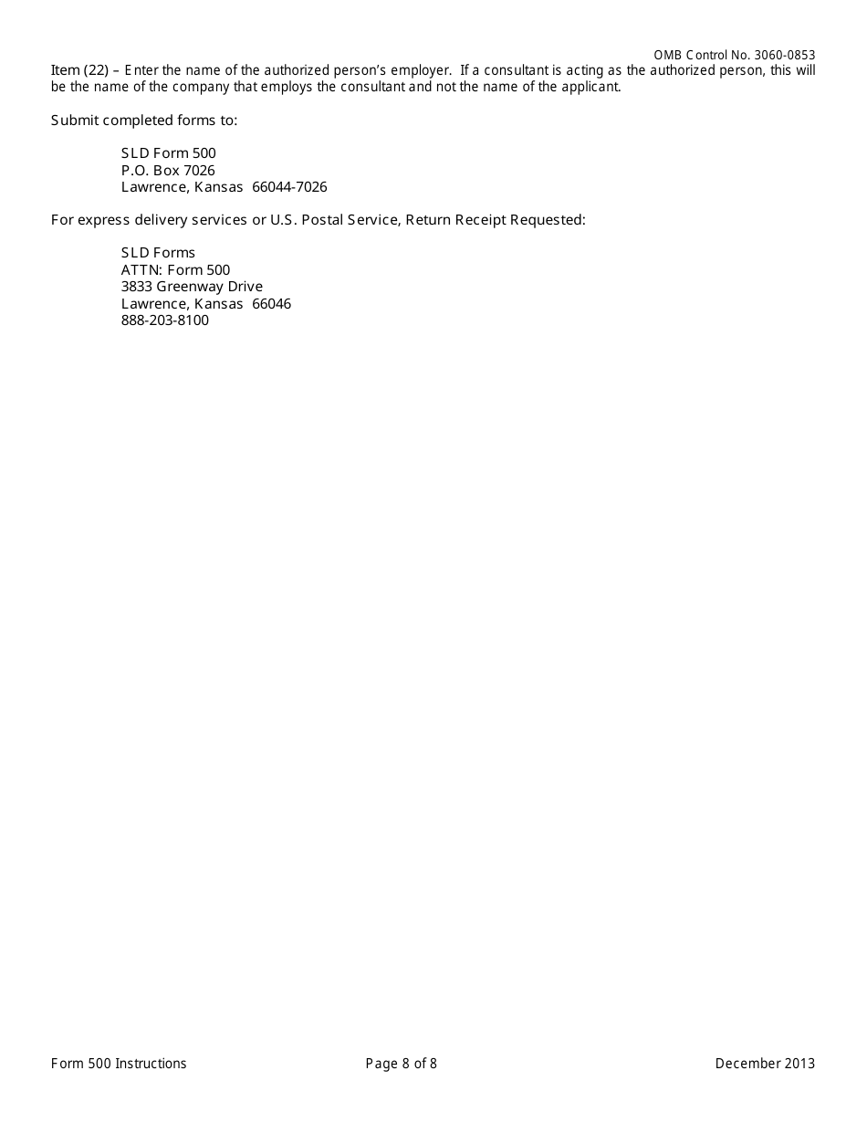 Instructions for FCC Form 500 Universal Service for Schools and Libraries Funding Commitment Adjustment Request Form, Page 8