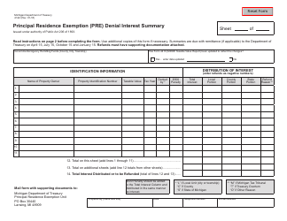 Document preview: Form 4142 Principal Residence Exemption (Pre) Denial Interest Summary - Michigan