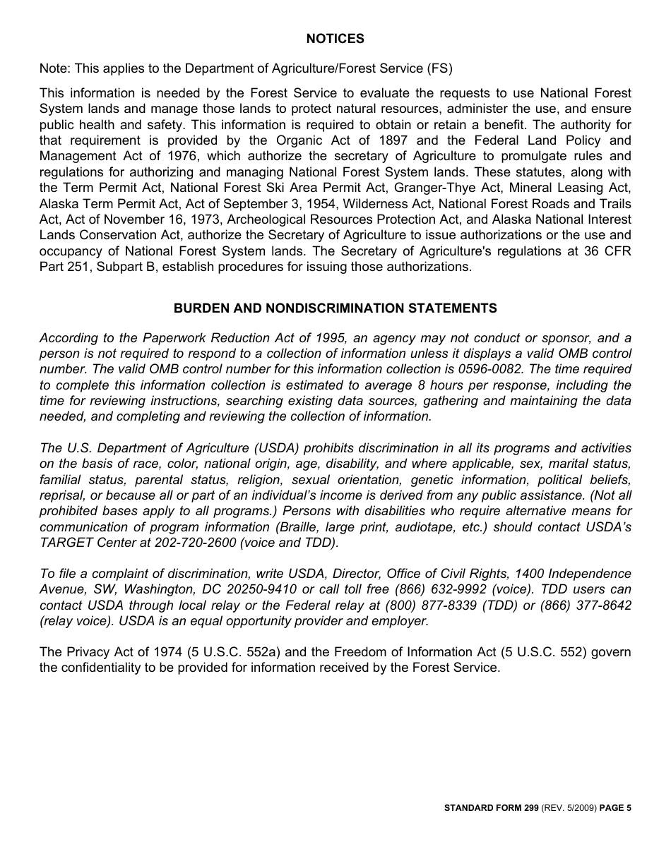 Form SF-299 Application for Transportation and Utility Systems and Facilities on Federal Lands, Page 5