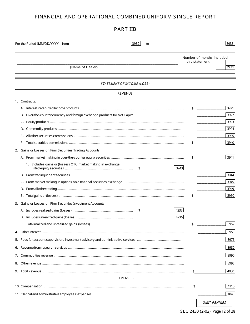 SEC Form 2430 (X-17A-5) Part IIB Focus Report, OTC Derivatives Dealer, Page 12