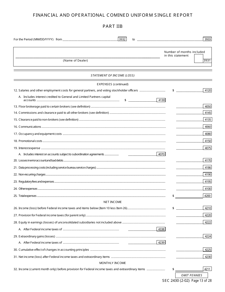 SEC Form 2430 (X-17A-5) Part IIB Focus Report, OTC Derivatives Dealer, Page 13