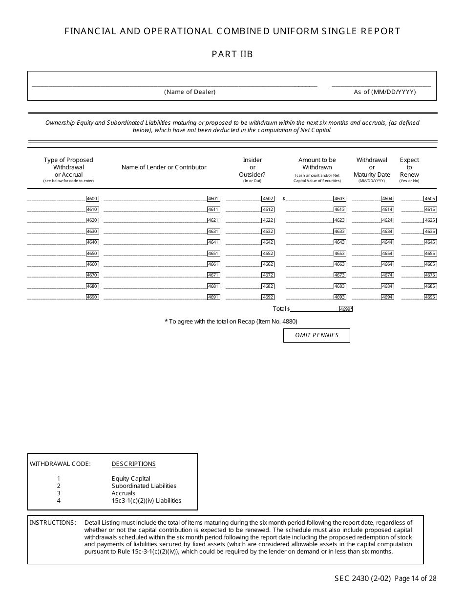 SEC Form 2430 (X-17A-5) Part IIB Focus Report, OTC Derivatives Dealer, Page 14