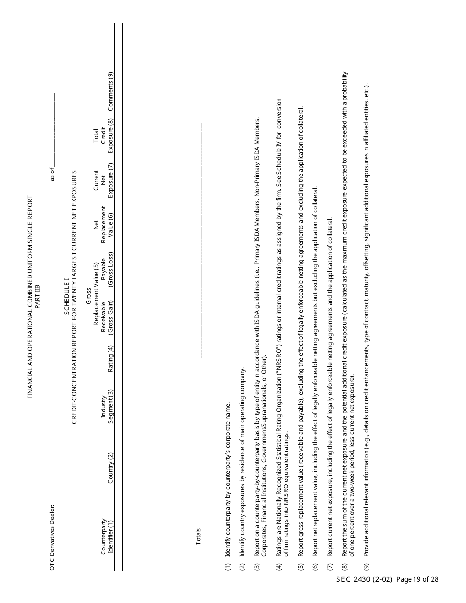 SEC Form 2430 (X-17A-5) Part IIB Focus Report, OTC Derivatives Dealer, Page 19