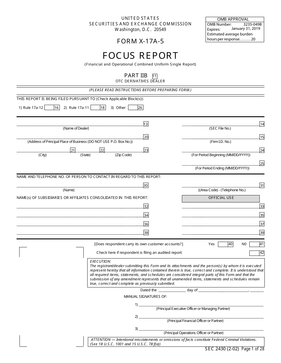 SEC Form 2430 (X-17A-5) Part IIB Focus Report, OTC Derivatives Dealer, Page 1
