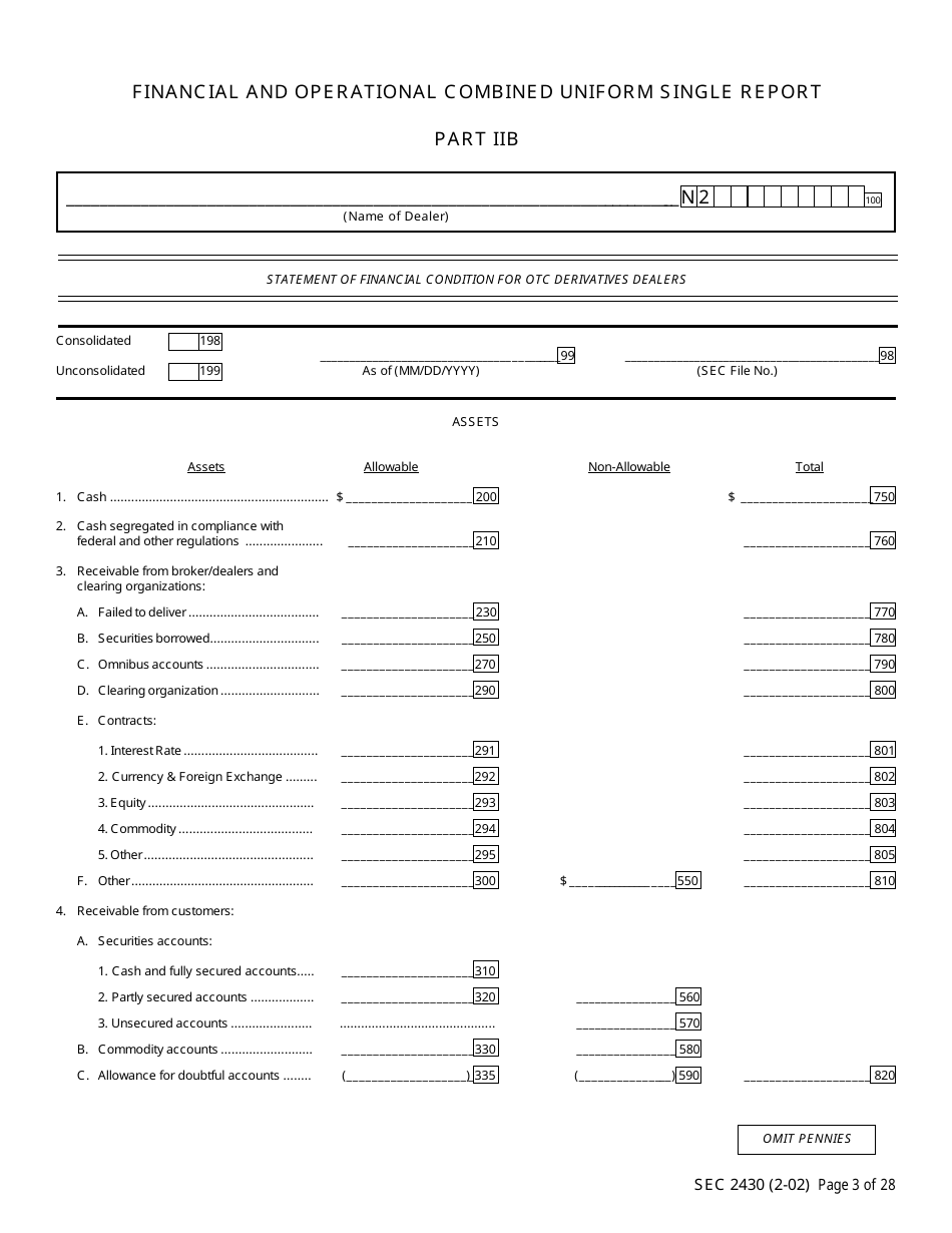 SEC Form 2430 (X-17A-5) Part IIB Focus Report, OTC Derivatives Dealer, Page 3