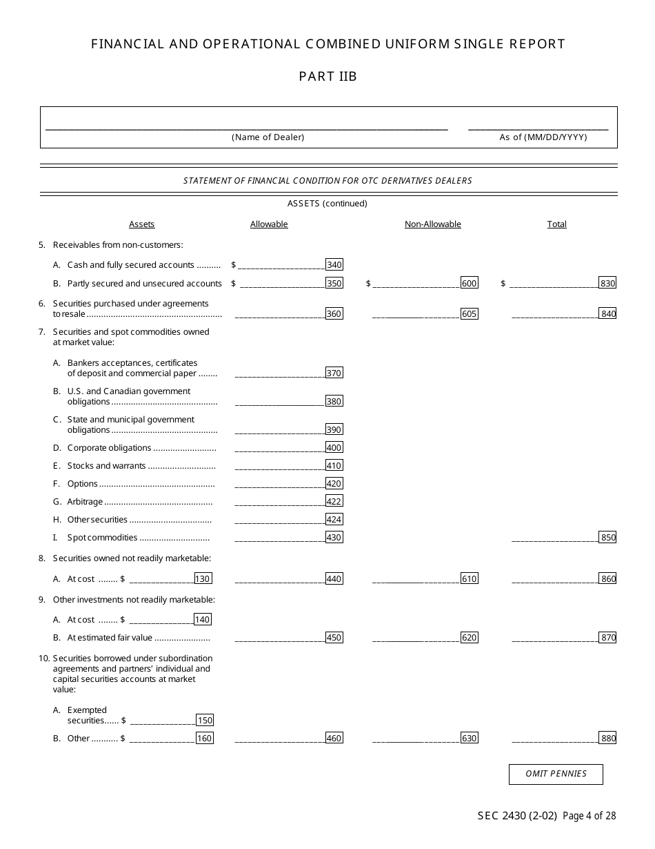 SEC Form 2430 (X-17A-5) Part IIB Focus Report, OTC Derivatives Dealer, Page 4