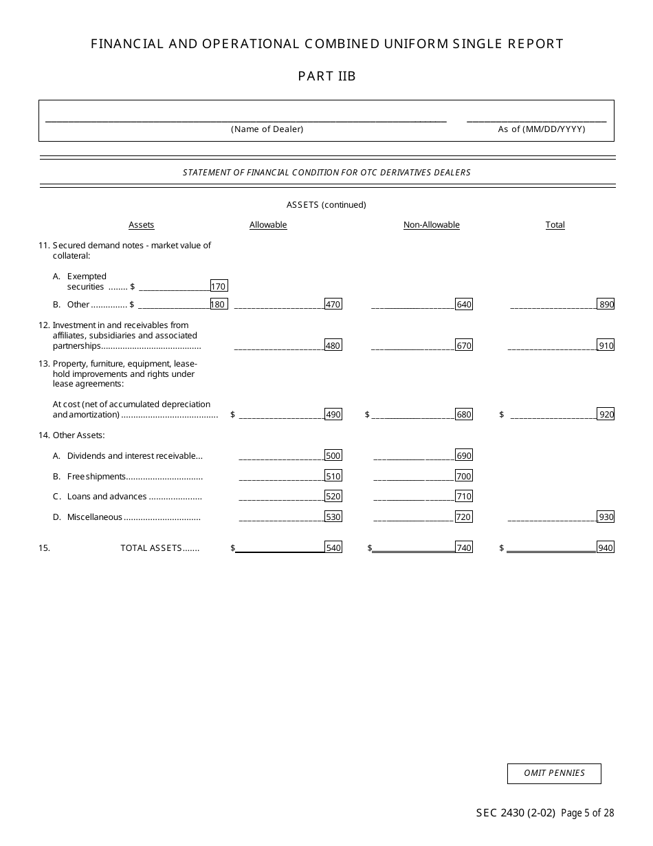 SEC Form 2430 (X-17A-5) Part IIB Focus Report, OTC Derivatives Dealer, Page 5