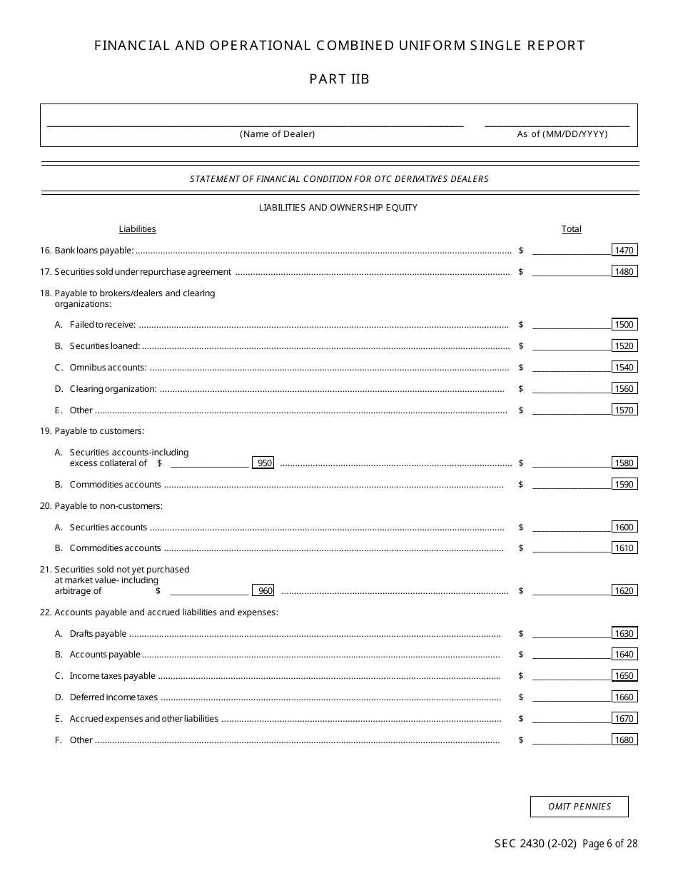 SEC Form 2430 (X-17A-5) Part IIB Focus Report, OTC Derivatives Dealer, Page 6
