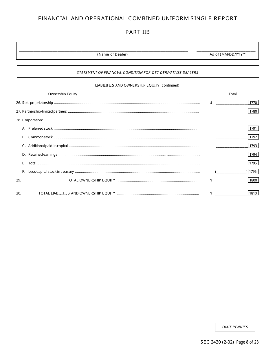 SEC Form 2430 (X-17A-5) Part IIB Focus Report, OTC Derivatives Dealer, Page 8