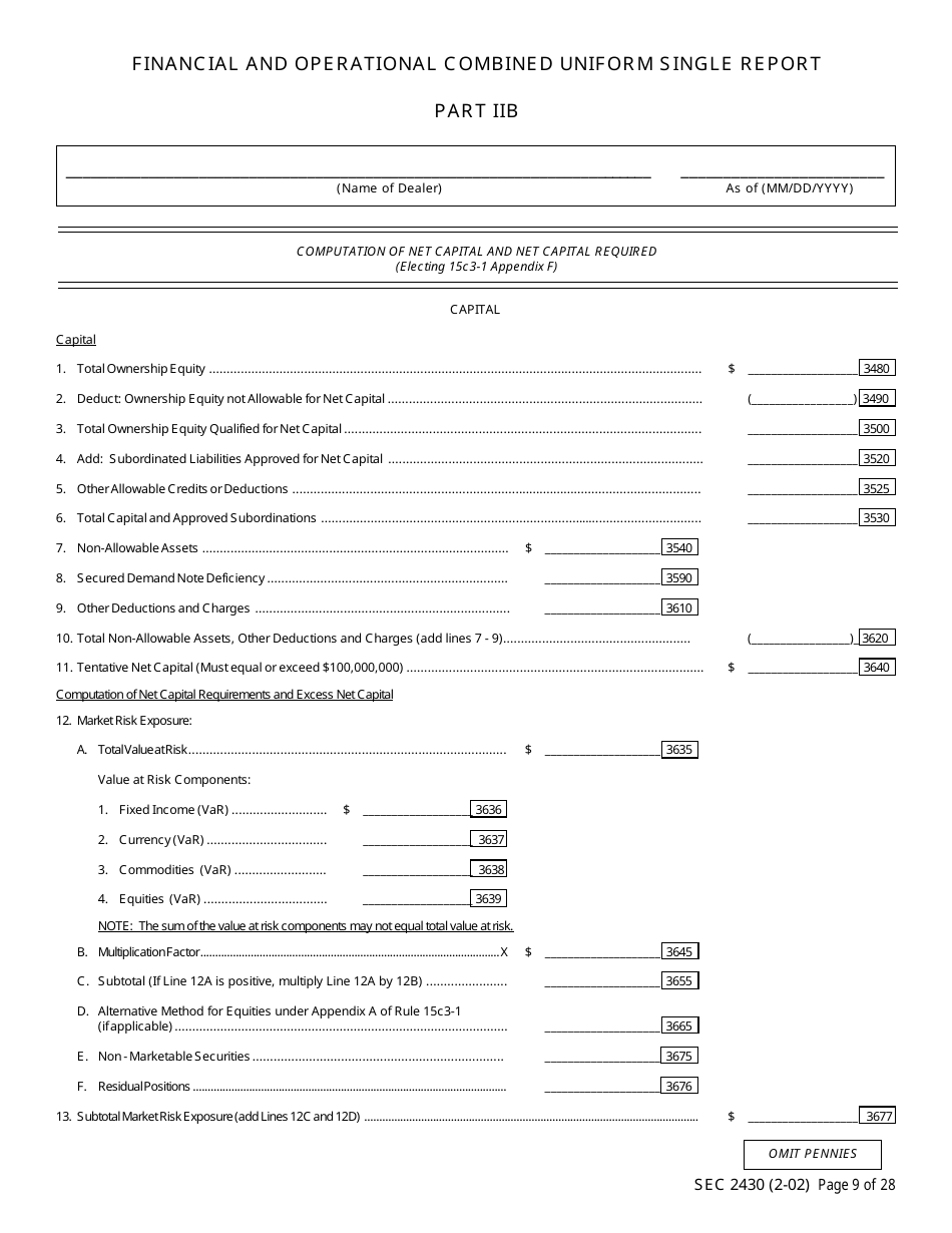 SEC Form 2430 (X-17A-5) Part IIB Focus Report, OTC Derivatives Dealer, Page 9