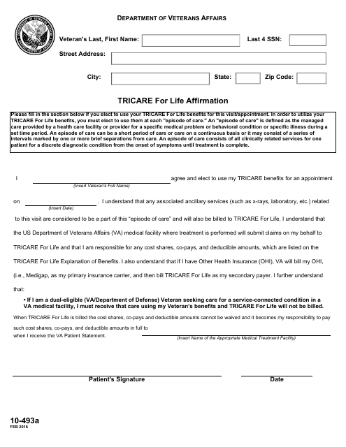 VA Form 10-493a TRICARE for Life Affirmation