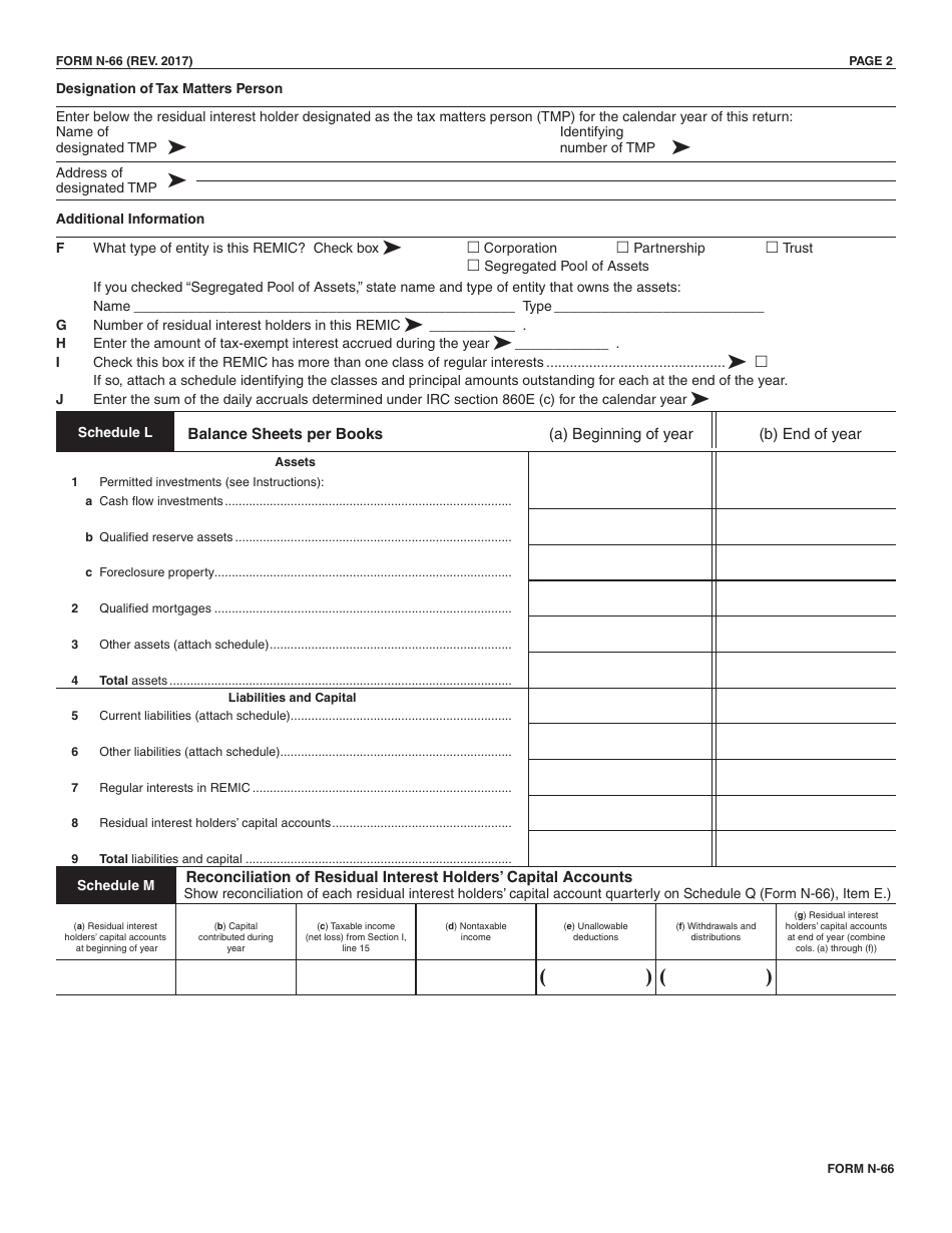Form N-66 Real Estate Mortgage Investment Conduit Income Tax Return - Hawaii, Page 2