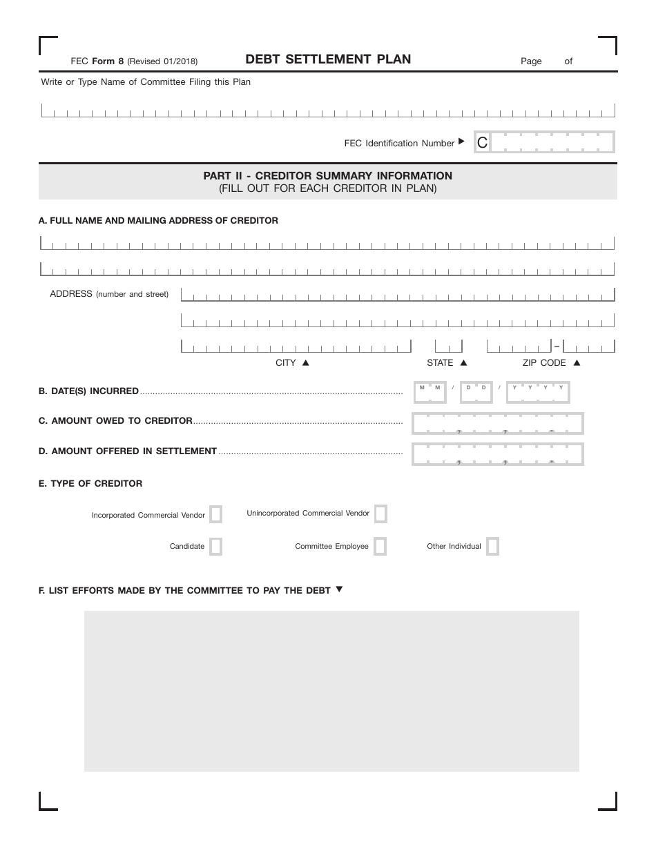 FEC Form 8 Debt Settlement Plan, Page 3