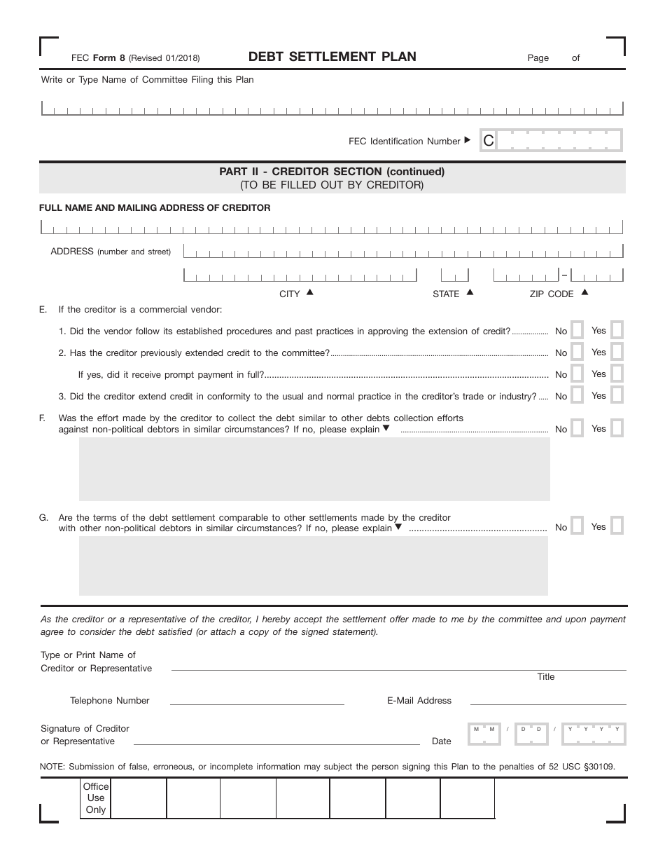 FEC Form 8 Debt Settlement Plan, Page 5
