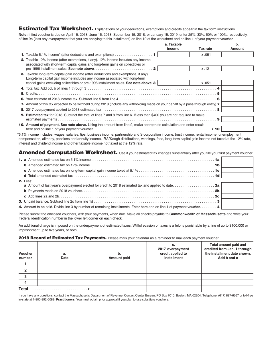 Form 2-ES Massachusetts Estimated Income Tax for Filers of Forms 2 and 2g - Massachusetts, Page 2