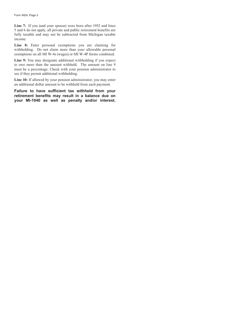 Form MIW-4P Withholding Certificate for Michigan Pension or Annuity Payments - Michigan, Page 3