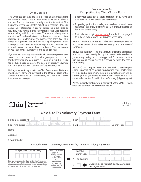 Form VP USE Ohio Use Tax Voluntary Payment Form - Ohio