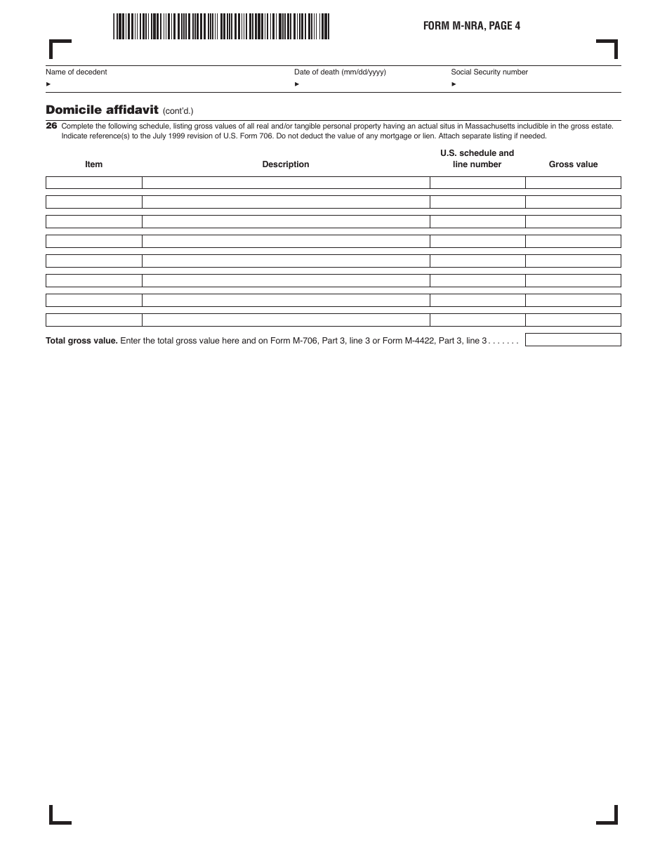 Form M-NRA Massachusetts Nonresident Decedent Affidavit - Massachusetts, Page 4
