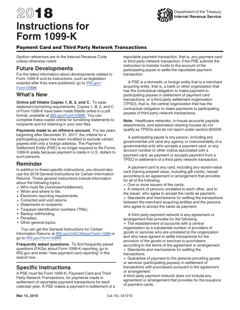 Instructions For Irs Form 1099 K Payment Card And Third Party