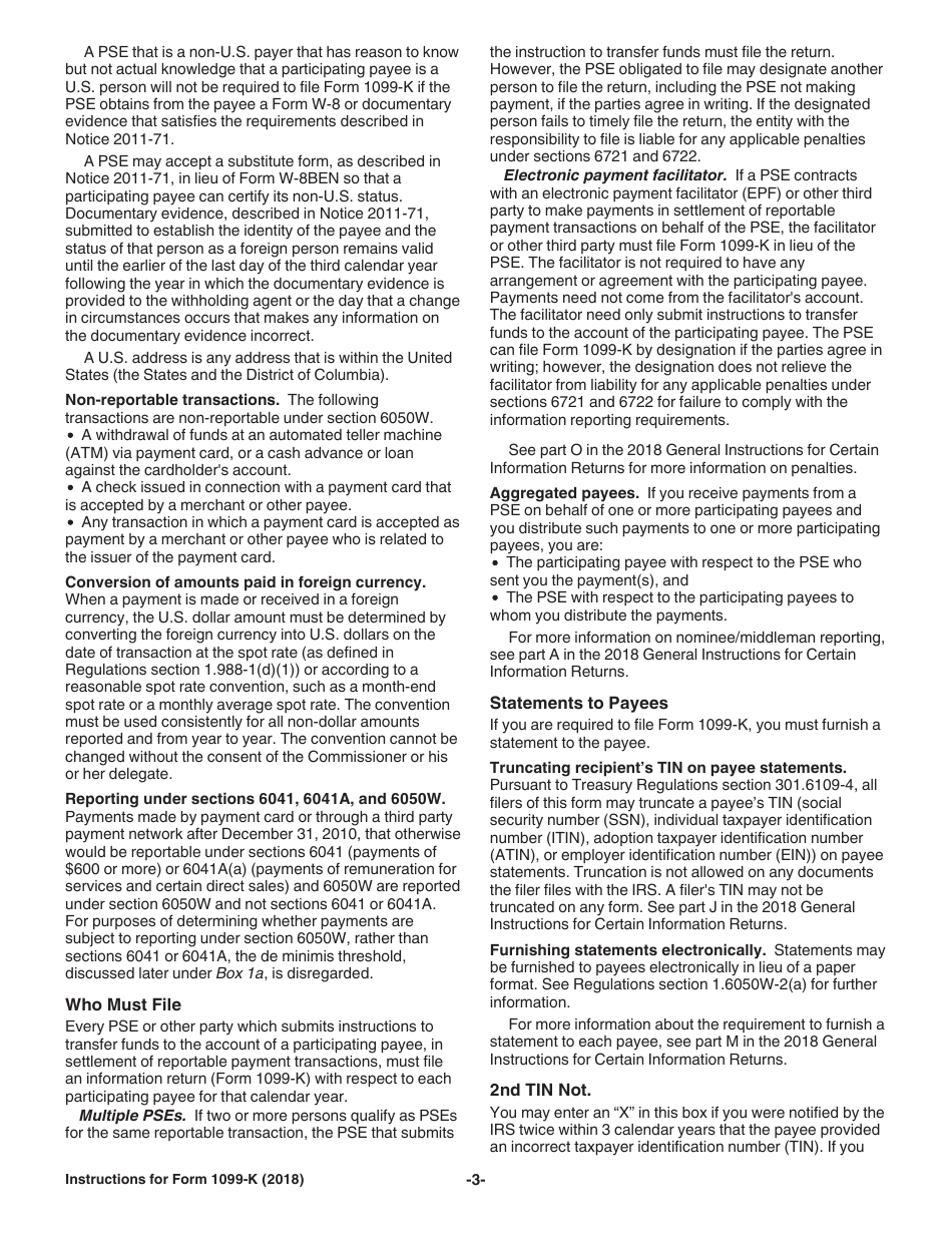 Instructions for IRS Form 1099-K Payment Card and Third Party Network Transactions, Page 3