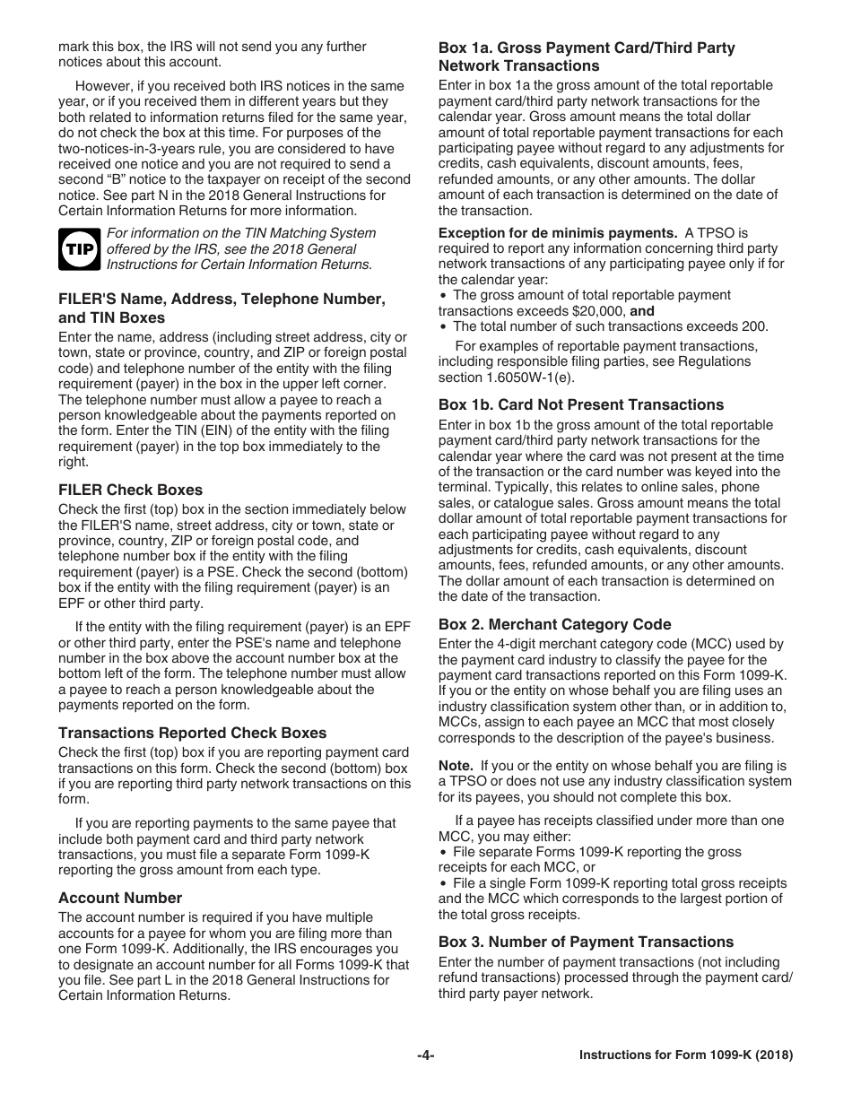 Instructions for IRS Form 1099-K Payment Card and Third Party Network Transactions, Page 4