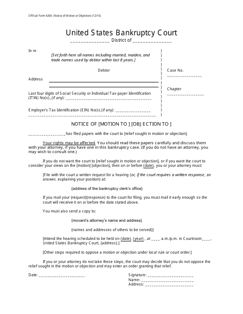 Official Form 420A Notice of Motion or Objection