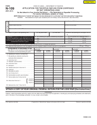 Document preview: Form N-109 Application for Tentative Refund From Carryback of Net Operating Loss - Hawaii