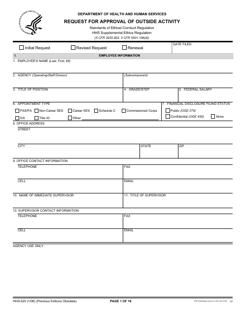 Form HHS-520 Request for Approval of Outside Activity