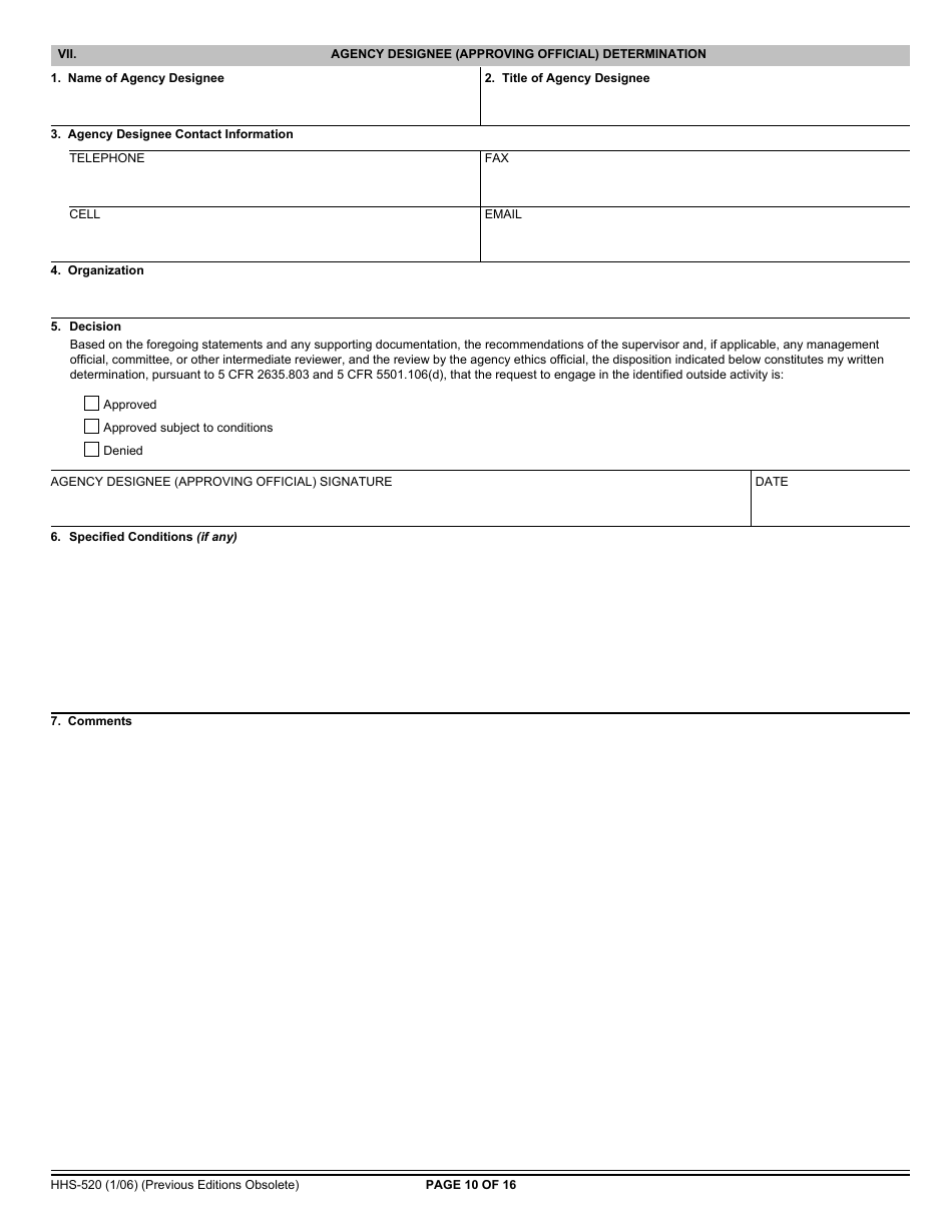 Form HHS-520 Request for Approval of Outside Activity, Page 10