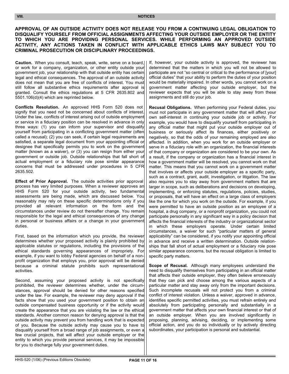 Form HHS-520 Request for Approval of Outside Activity, Page 11