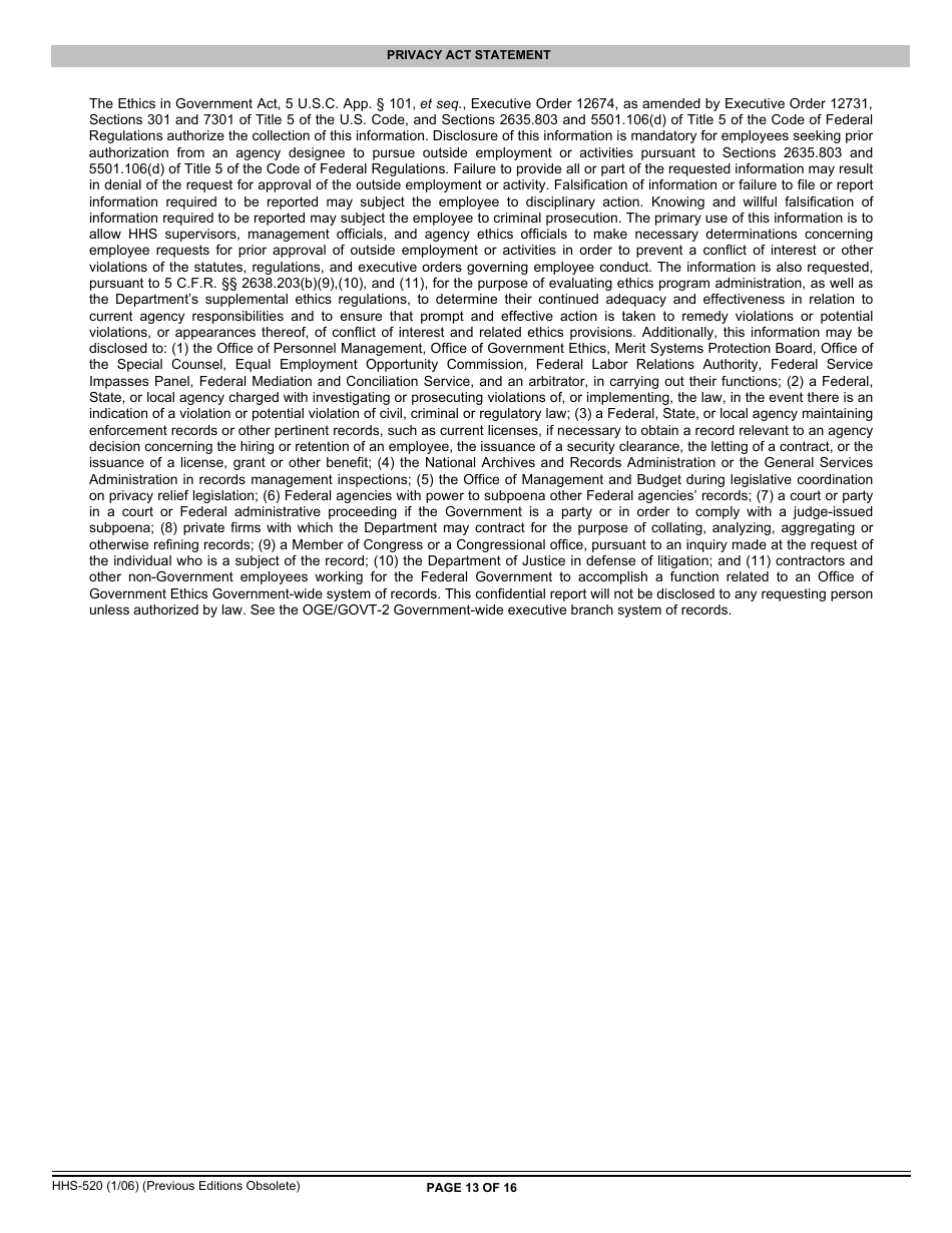 Form HHS-520 Request for Approval of Outside Activity, Page 13