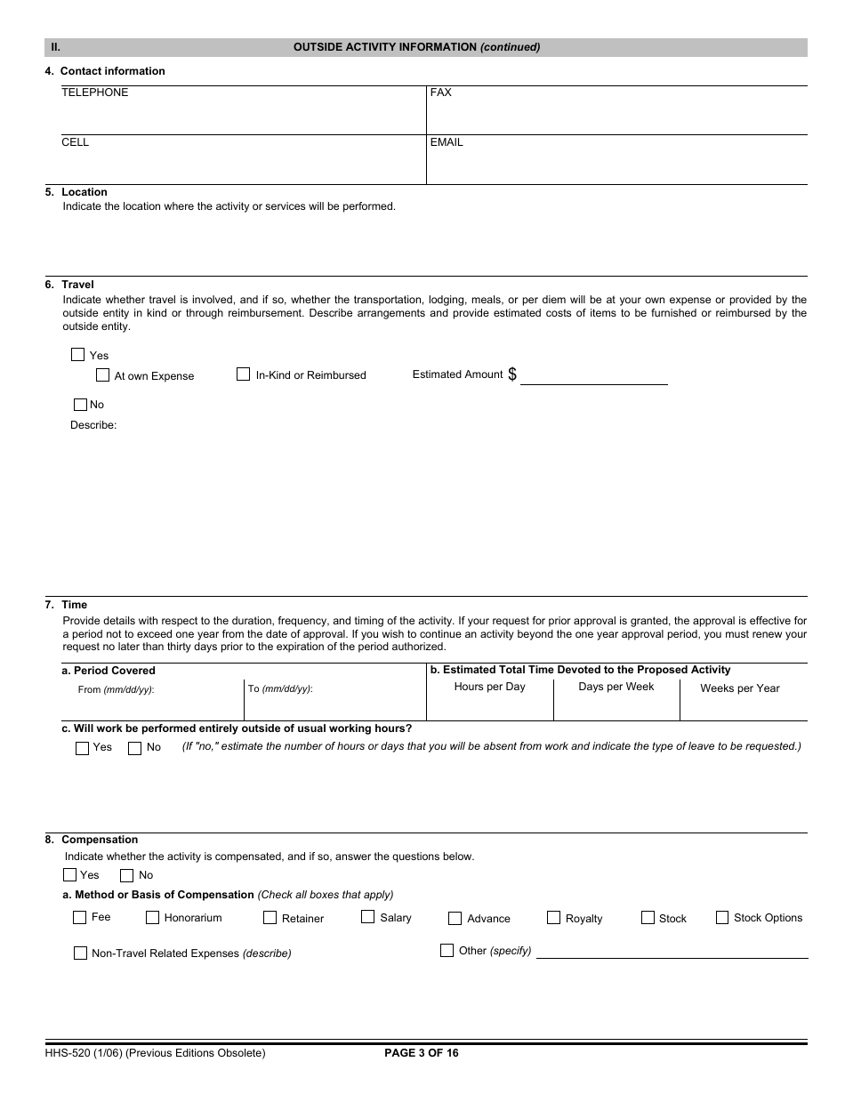 Form HHS-520 Request for Approval of Outside Activity, Page 3