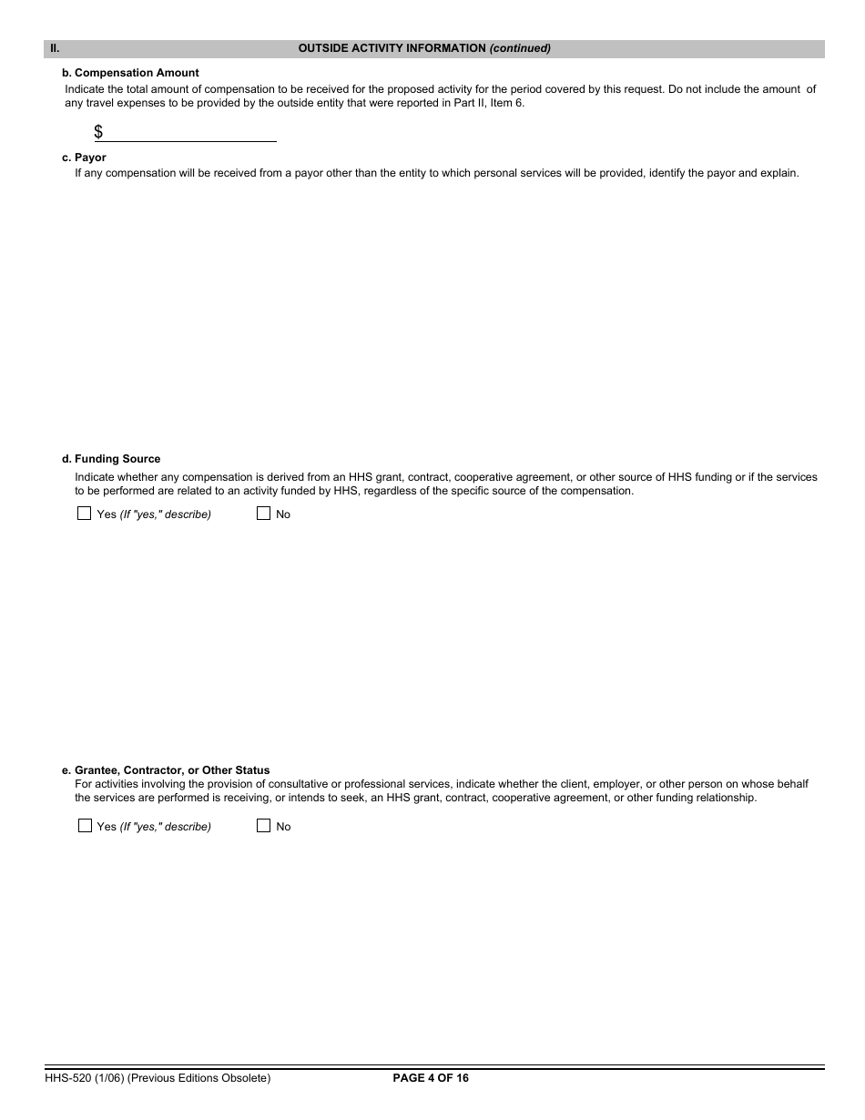 Form HHS-520 Request for Approval of Outside Activity, Page 4