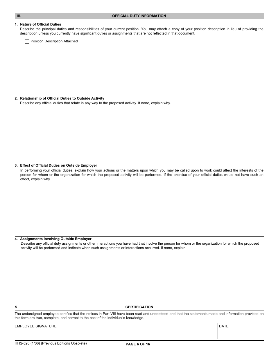 Form HHS-520 Request for Approval of Outside Activity, Page 6