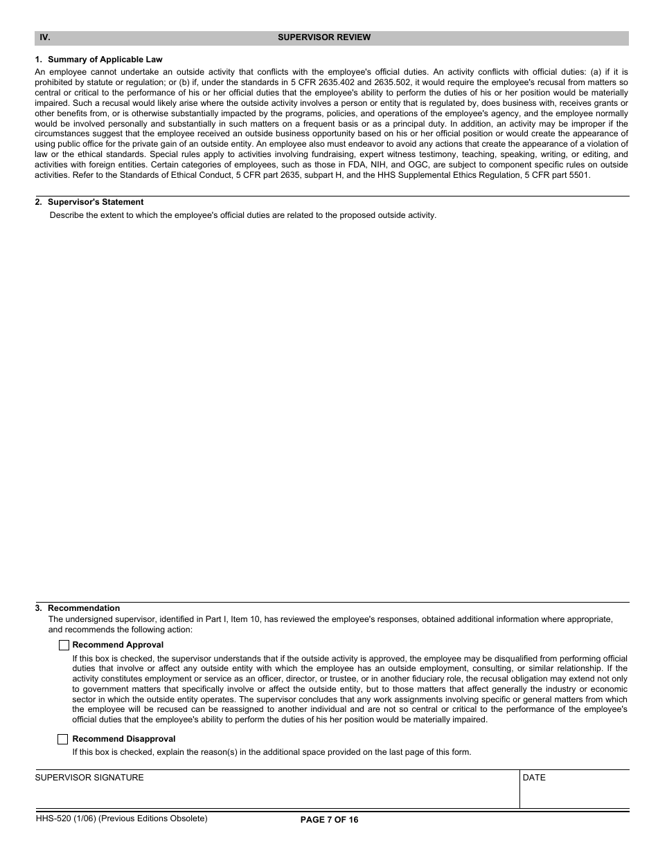 Form HHS-520 Request for Approval of Outside Activity, Page 7