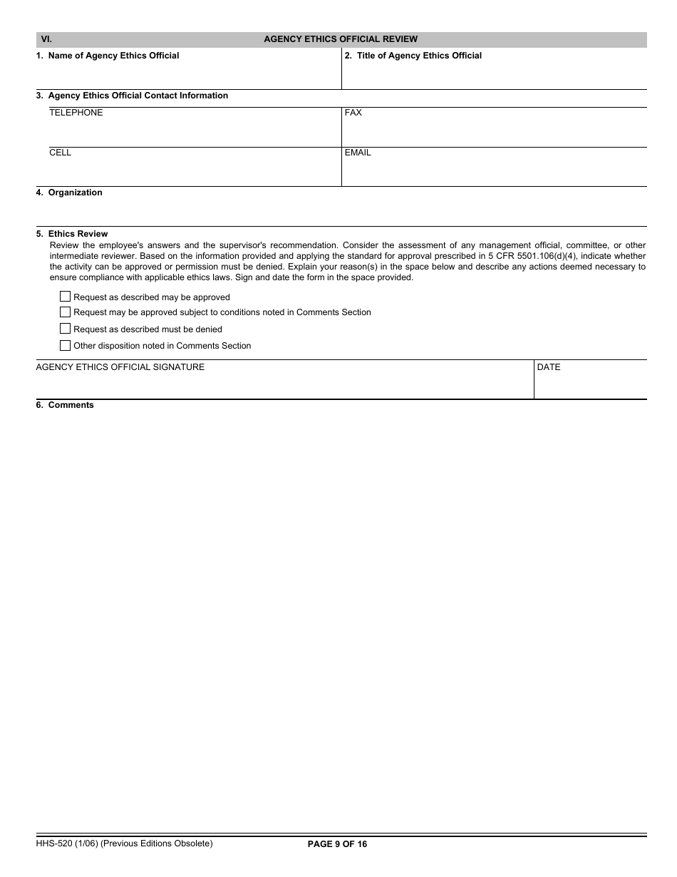 Form HHS-520 Request for Approval of Outside Activity, Page 9