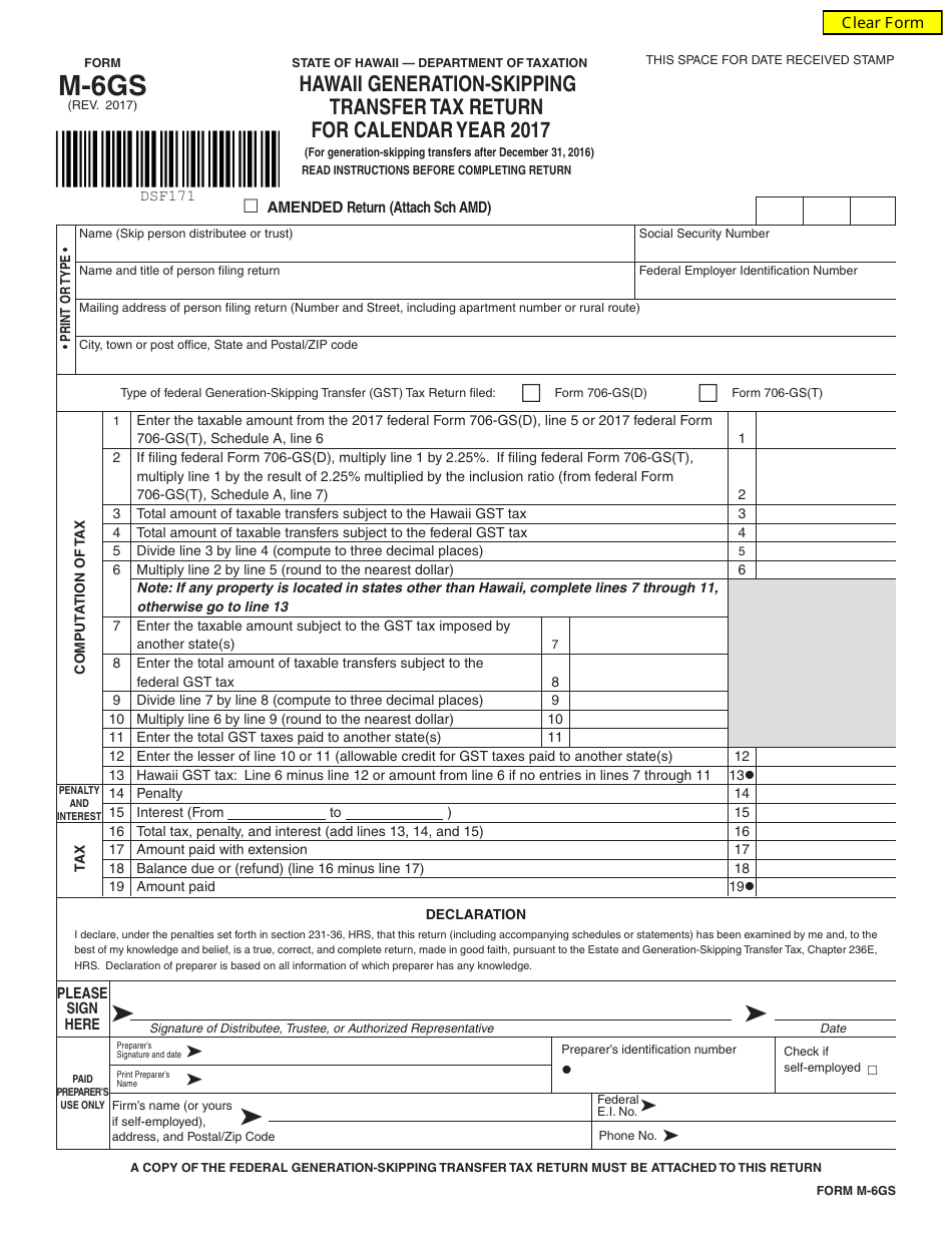 Form M-6gs Hawaii Generation-Skipp Transfer Tax Return - Hawaii, Page 1