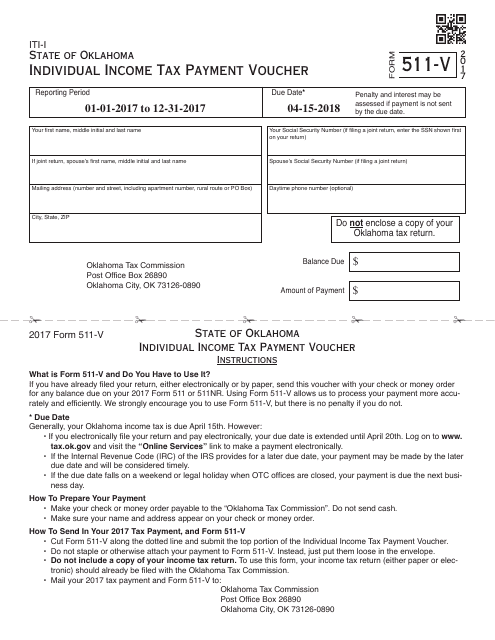OTC Form 511-V Individual Income Tax Payment Voucher - Oklahoma, 2017