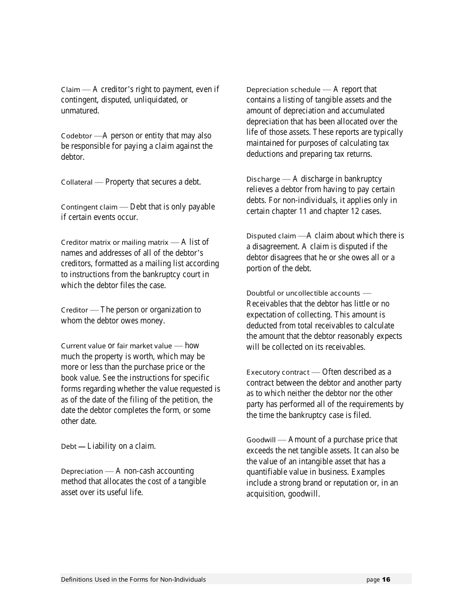 Instructions for Bankruptcy Forms for Non-individuals, Page 17